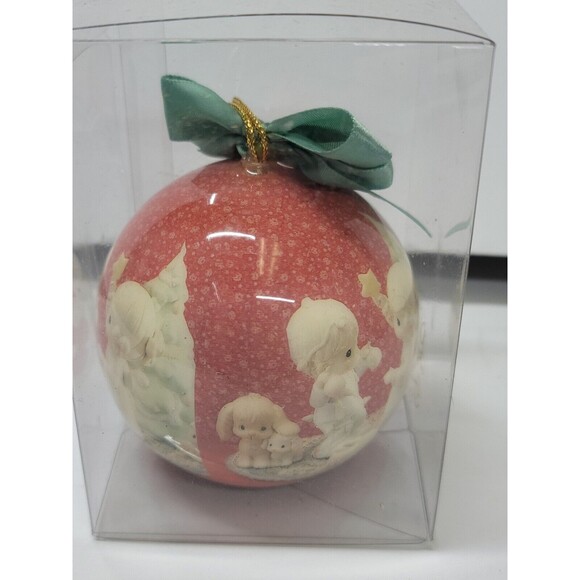 Lot of 4 Precious Moments Holiday Ornaments 1994 Enesco Round Balls Bows - Picture 9 of 16